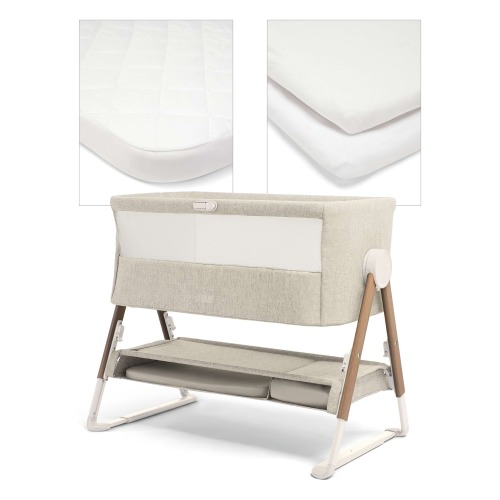 Lua Bedside Crib and Sheet Bundle - Beige/White