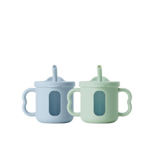 Bc Babycare Seesip Baby Silicone Straw Cup with Handles, Easy Grip See Through Feeding Cup BPA-Free 6–36 Months, 7 oz, Blue & Green