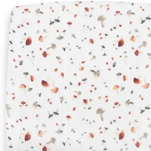 Little Unicorn Cotton Muslin Fitted Crib Sheet | Super Soft | Sized for Standard Baby Crib Mattress & Toddler Bed | 52" x 28" x 6" | Unisex (Mushrooms)