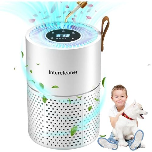 White 360°Air Purifier for Bedroom, H13 HEPA Portable Air Cleaner with Fragrance Sponge-Aromatherapy, Filter Air/Smoke/Pet, Adaptive 4 Speed Control Ultra Quiet -22DB for Bedroom