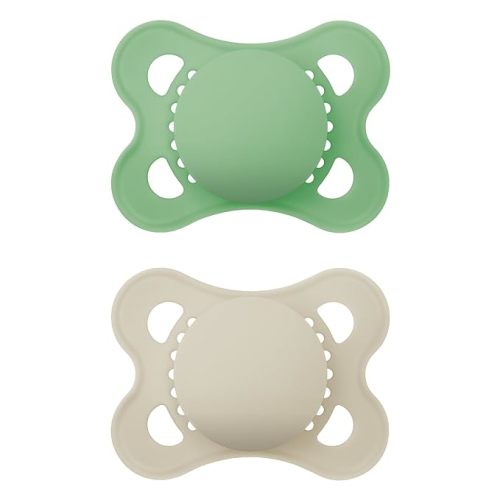 MAM Original Matte Baby Pacifier, Nipple Shape Helps Promote Healthy Oral Development, Sterilizer Case, 2 Pack, 0-6 Months, Unisex,2 Count (Pack of 1) - Mint / Ivory