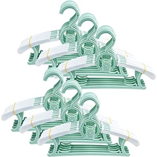 30 Pack Kids Hangers,Childrens Durable Plastic Infant Hangers for Kids Clothes,Non-Slip Baby Clothes Hangers,Extensible Toddler Hangers for Laundry and Closet (Green)