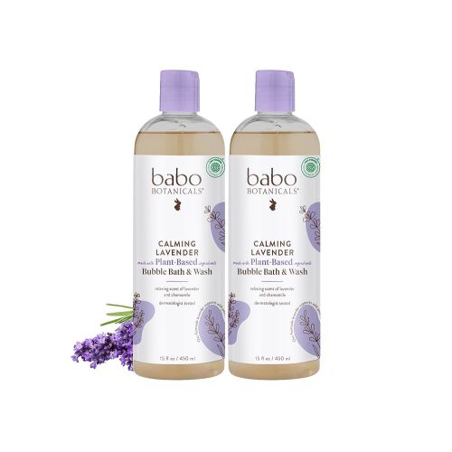 BABO Botanicals Calming Lavender 2-in-1 Bubble Bath & Wash - Relaxing Chamomile & Lavender - EWG Verified- Vegan- for All Ages- Scented with Lavender Essential Oil - 1 or 2-Pack