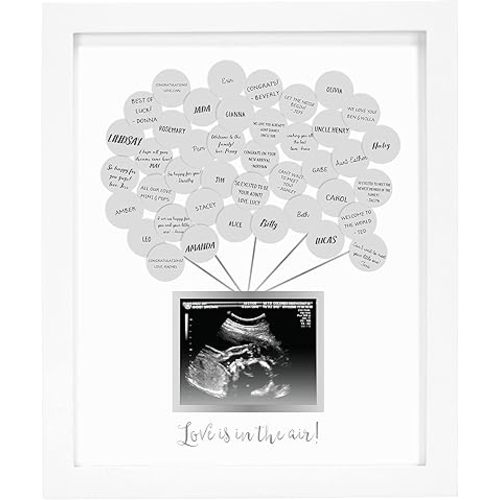 Pearhead Baby Shower Signature Guest Book & Sonogram Keepsake Picture Frame with 50 Balloon Stickers, Alternative Guestbook Idea, 5” x 4” Photo Insert, White