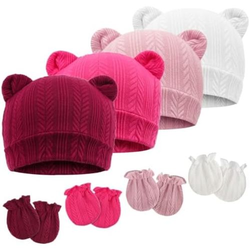 Newborn Baby Hat and Mittens Set Bear Ears Toddler Infant Beanie Caps Newborn Hospital Hat for Baby Boy Girl 0-3 Months