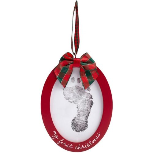 Pearhead Babyprints Double-Sided Christmas Photo Ornament with Clean Touch Ink Pad, Baby's First Christmas Holiday Keepsake Ornament, Newborn Handprint or Footprint Kit, 2 Sided, Red