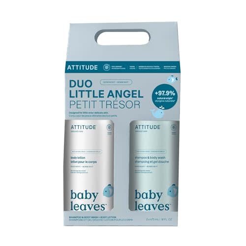 ATTITUDE Baby 2-in-1 Shampoo & Body Wash and Baby Lotion Set, EWG Verified, Dermatologically Tested Soap and Moisturizing Cream, Vegan, Good Night, 16 Fl Oz each