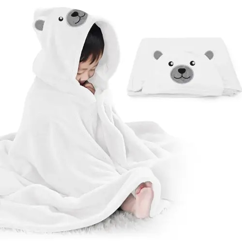 ROMASA Baby Bath Towel with Hooded Ultra Soft and Absorbent Toddlers Bathrobe Newborn Blanket Shower Gifts (White Bear)