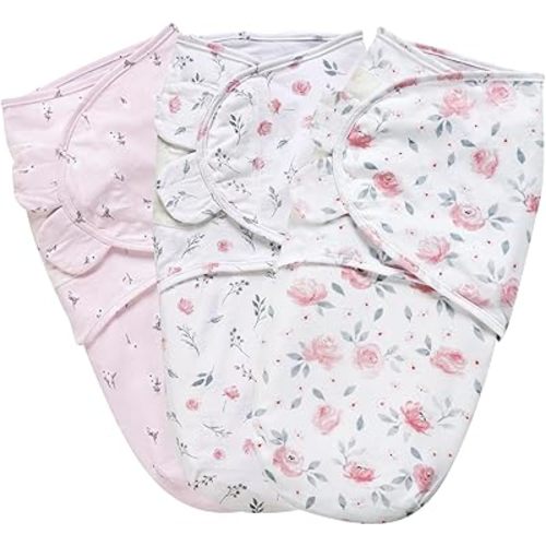PHF 100% Cotton Baby Swaddle Sleep Sacks for Newborn, 3 Pack Baby Swaddles 0-3 Months for Baby Boys and Girls, Swaddle Sack Easy Adjustable, Baby Swaddle Blanket Wrap, Baby Essentials (Floral)