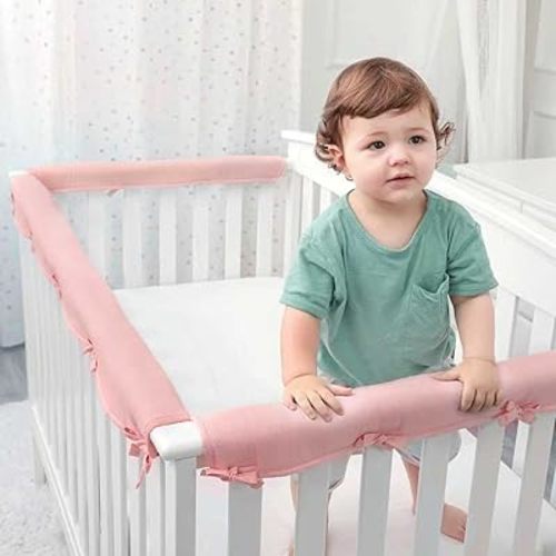 3pcs New Teething Edge Crib Rail Cover&Corner Guard Crib Rail Covers for Teething (1 Long 2 Short Pink)