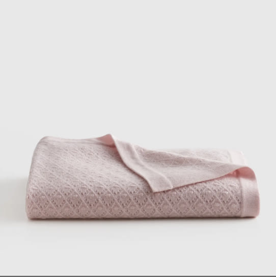 Washable Cashmere Pointelle Baby Blanket in pink