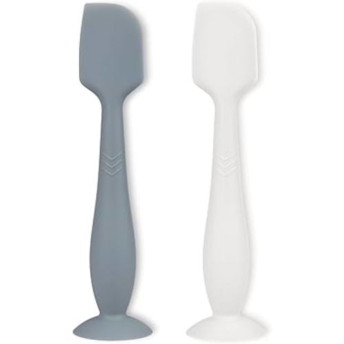 Diaper Cream Applicator Set - Soft Silicone Baby Butt Brush with Suction Base, Baby Butt Spatula, Full Size, 2 Piece - Newborn Baby Essentials (Ether/White)