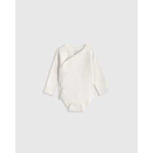 100% Organic Cotton Long Sleeve Kimono Bodysuit - Baby in White