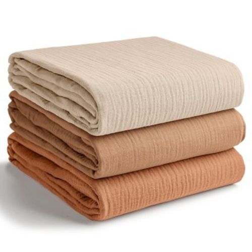 Comfy Cubs Muslin Swaddle Blankets Pack of 3 - 42" x 42" 100% Cotton Baby Blanket Set, Large Wraps for Newborns - Sand, Cedar, Caramel