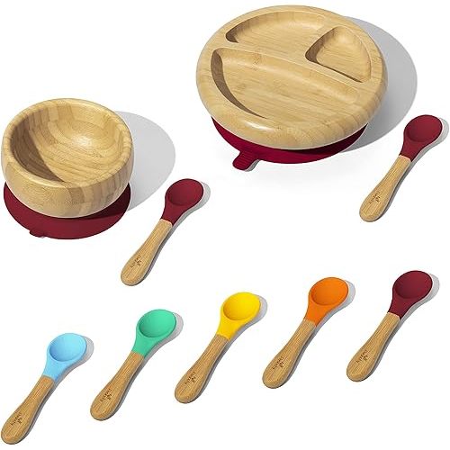 Rainbow Gift Set Magenta - Baby Bowl Set + Baby Plate Set + Assorted Baby Spoons Set. Baby Registry, Home Set & More. Baby Girl, Baby Boy, Unisex. BPA Free