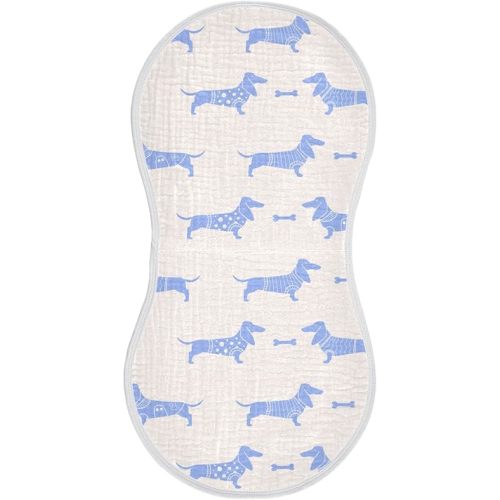 Cute Dachshund Dog and Bone Pattern Muslin Burp Cloths for Baby 1 Pack 100% Cotton Baby Washcloths Bibs for Boy Girl