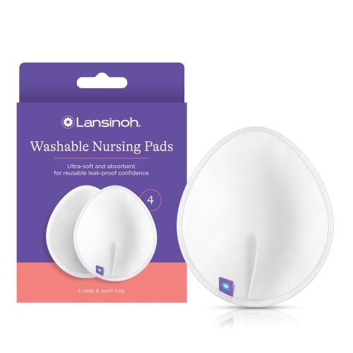 Lansinoh Washable Nursing Pads, White, 4 Count, Includes Mesh Wash Bag