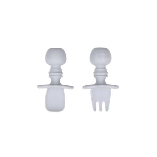 Chewtensils Silicone Baby Spoon and Fork Set – Gray | Bumkins Baby