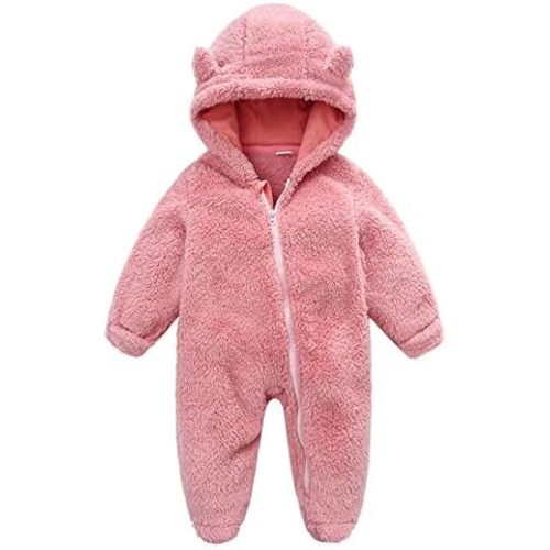 Baby Furry Jumpsuit Infant Bear Onesies Zipper Long Sleeve One-Piece Romper Hoodie Baby Outwear Snowsuit