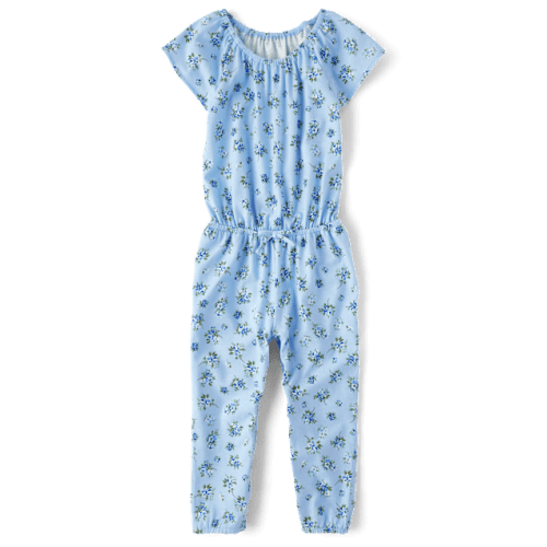 Baby And Toddler Girls Floral Flutter Jumpsuit - Blue