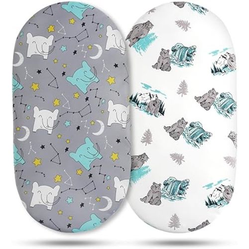 Bassinet Sheets, Bassinet Sheets for Baby Boy, Bassinet Sheet Neutral, Fit for Rectangle, Round, Oval, Hourglass Bassinet Mattress, Flexible for Different Bassinet Pad/Mattress, 2 Pack