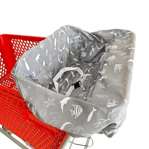 Portable Shopping Cart Cover | High Chair and Grocery Cart Covers for Babies, Kids, Infants & Toddlers ✮ includes Free Carry Bag ✮ (Gray Seaworld)