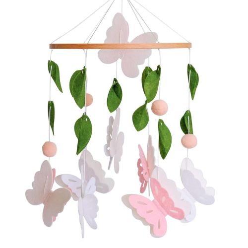 Butterfly Mobile for Crib Girl, Pink and White Butterly Baby Crib Mobile, Nursery Mobile Decoration