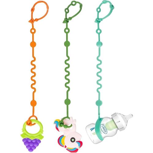 Toy Straps for Baby, Adjustable Toy Holder for Stroller Accessories, Silicone Baby Tether Pacifier Clip, No Throw Baby Travel Essential Leash for High Chair, Car Seat (3- Pack)