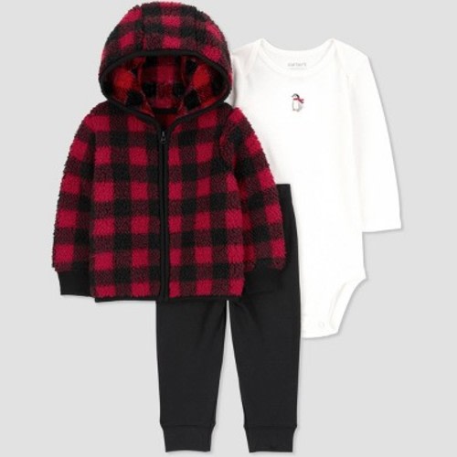 Carter's Just One You®️ Baby Boys' Buffalo Checkered 3pc Top & Bottom Set - Red 9M