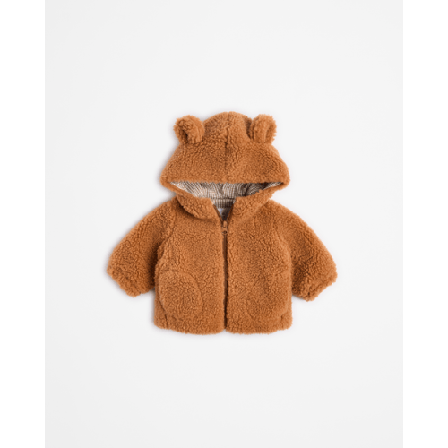 Baby Lined Teddy Jacket with Hood - Brown