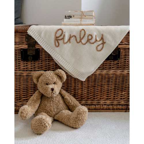 Personalized Hand Embroidered Knit Baby Blanket // Custom Name Swaddle Blanket