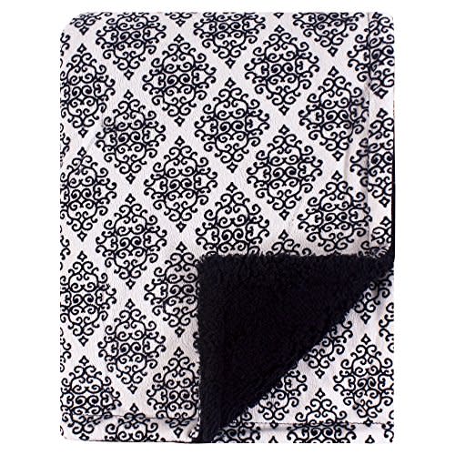 Hudson Baby Unisex Baby Plush Mink and Sherpa Blanket, Classic Damask, One Size