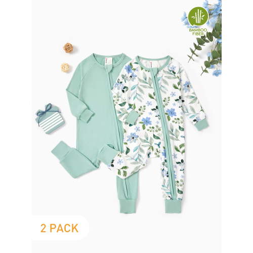 PatPat Baby Pajamas Viscose from Bamboo Footless Zip Bodysuits Baby Sleep N Play Pajamas for Boys and Girls 2Pack,0-24 Months