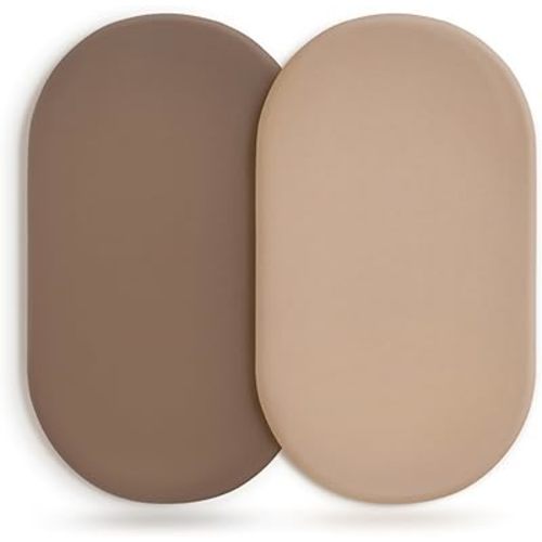 GRSSDER Stretchy Ultra Soft Fitted Bassinet Sheet 2 Pack, Universal Fit for Bassinets Baby Cradle Moses Basket Oval Rectangle Mattress Safe and Snug, Jersey Bassinet Sheets for Baby, Tan & Brown