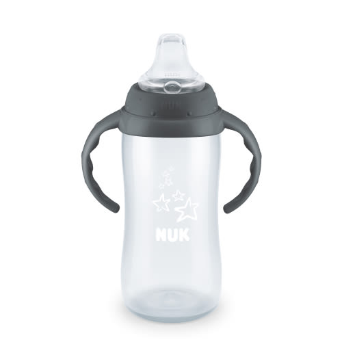 NUK Large Learner Tritan Cup, Soft Spout, 10 Ounce, Gray Star, 1 Count