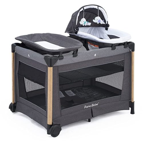 Pamo Babe Deluxe Baby Playard with Foldable Mattress, Large Changing Table,Detachable Childcare Center (Black)