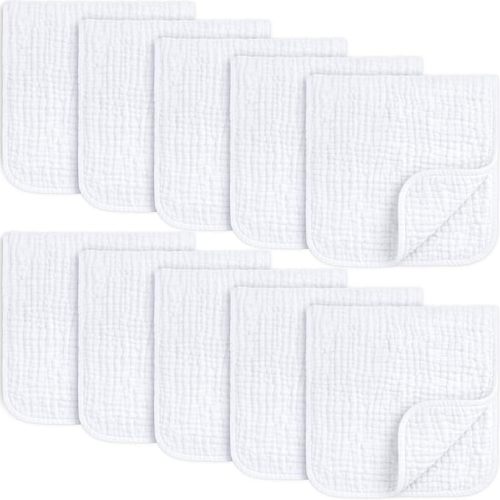 KeaBabies Organic Muslin Burp Cloths – 10-Pack (Soft White)