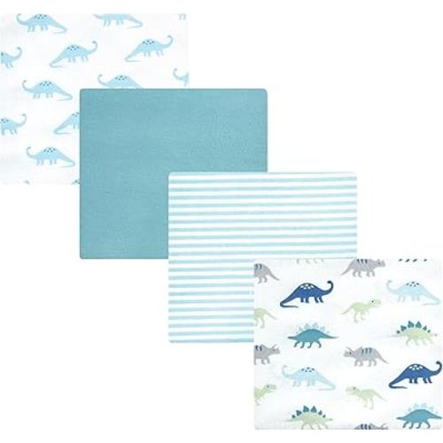 Hudson Baby Unisex Baby Cotton Flannel Receiving Blankets, Soft Teal Dino, One Size