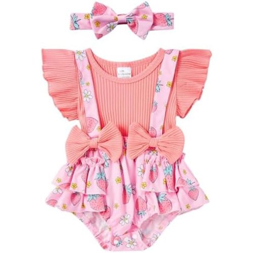 UNICOMIDEA Baby Girls Clothes 0-18 Months Bodysuit Ruffle Sleeve Newborn Outfit Romper with Headband