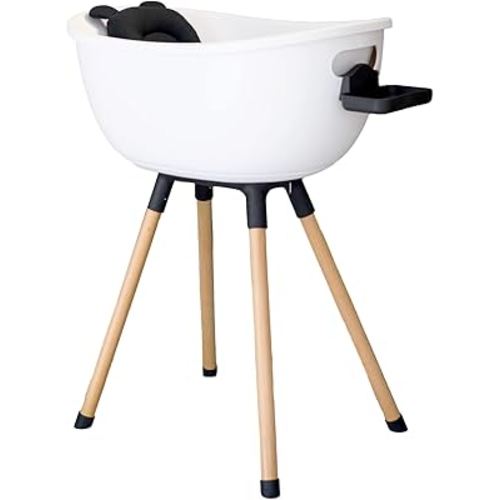 Luxury Baby Bathtub with Wooden Stand – 3-Stage Convertible, Ergonomic & Back-Saving Design (Black Bundle (Modern))