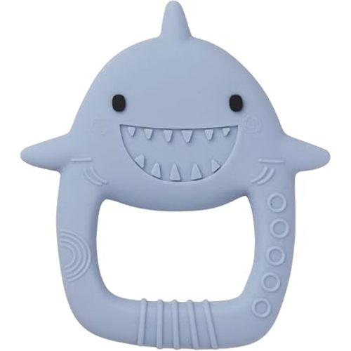 Loulou Lollipop Wild Silicone Teether for Babies 4 Months and Up, Textured Teething Ring for Sore Gums, BPA-Free Food-Grade Silicone, Easy-Grip Open Shape, Dishwasher & Freezer Safe, Smiley Sharks