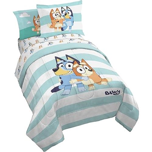 Jay Franco Bluey & Bingo 7 Piece Full Size Bed Set - Includes Comforter & Sheet Set - Super Soft Kids Bedding Fade Resistant Microfiber (Official Bluey Product)