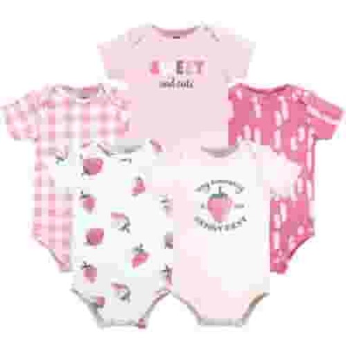 Hudson Baby Short Sleeve Bodysuits, 5-Pack, Newborn- 24 Months