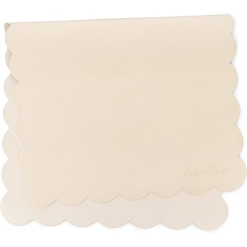 Vegan Leather Baby Changing Mat (16 X 30 in) - Multipurpose Wipeable and Portable Diaper Changing Mat - Foldable Travel Changing Mat (Cream Scallop)