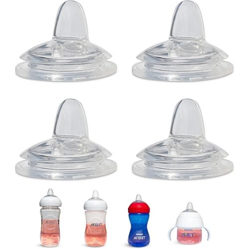 Sippy Spout Nipples for Philips Avent Natural Baby Bottles, My Grippy Spout Sippy Cup and Natural Trainer Sippy Cup | 4-Count | Soft Spout | Food Grade Silicone | Variable Flow (Sippy Spout Nipple)
