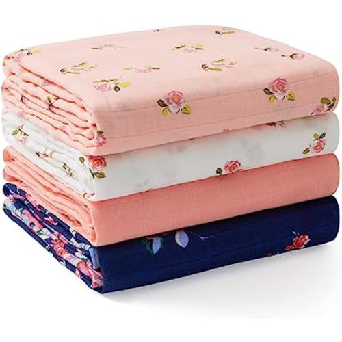 Momcozy Muslin Swaddle Blankets, Soft Silky Baby Blankets 47 x 47 inches, Breathable Bamboo Swaddle Blankets, Newborn Receiving Blanket for Boys and Girls, 4 Pack