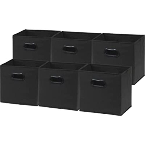 Simple Houseware Foldable Cube Storage Bin with Handle, 11-Inch Black - 6 Pack