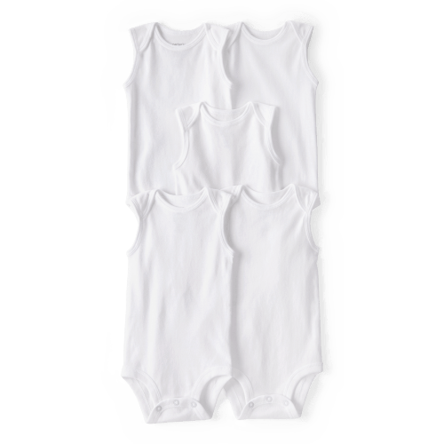 Baby 5-Pack Sleeveless Bodysuits - White