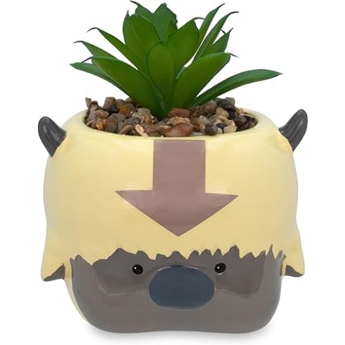 Avatar: The Last Airbender Appa 6-Inch Ceramic Planter With Artificial Succulent | Small Flower Pot, Faux Indoor Plant For Desk Shelf, Trinket Tray | Cute Home Decor, Anime Gifts and Collectibles