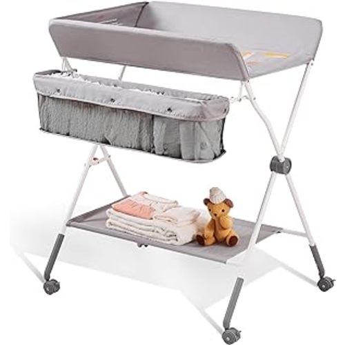 VEVOR Baby Changing Table, Folding Diaper Changing Station with Lockable Wheels, Portable Changing Table 3-level Adjustable Heights, with Storage Basket & Hanging Racks for Newborns & Infant : Baby